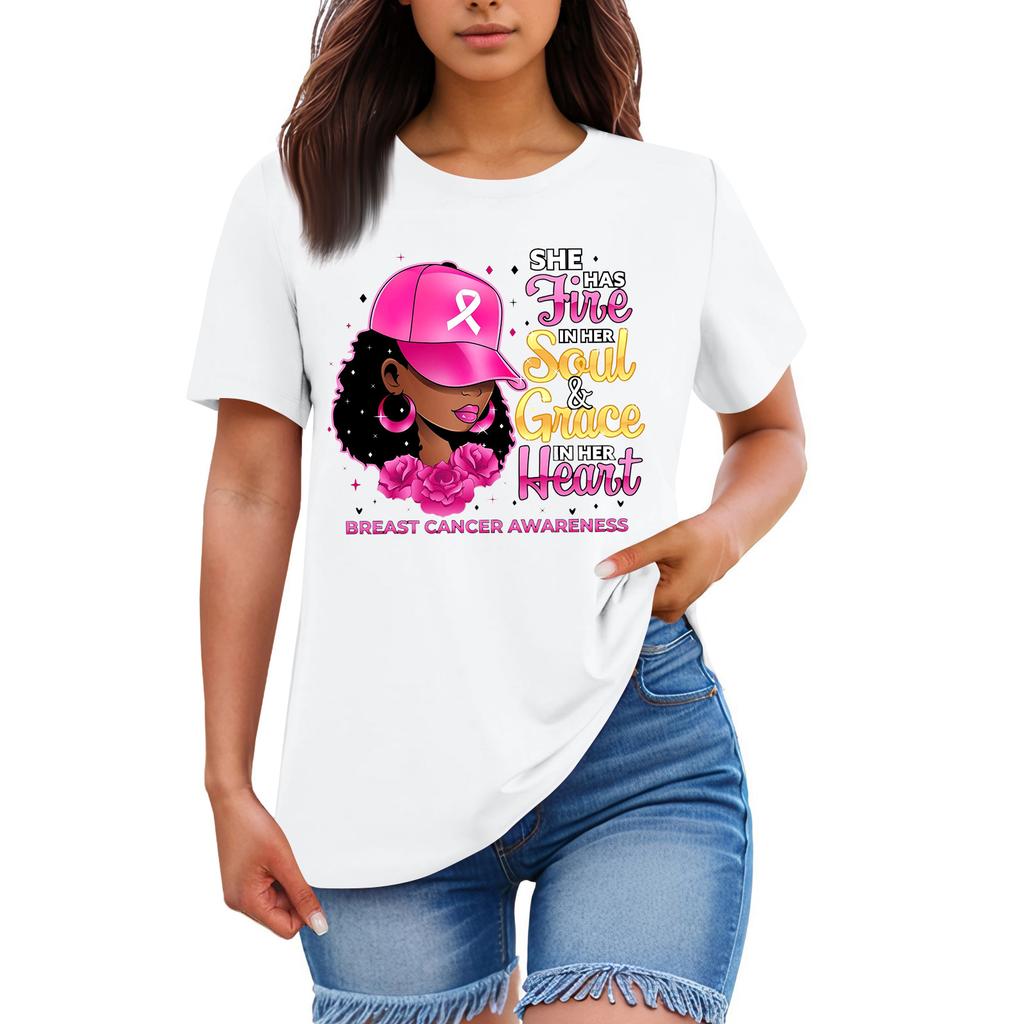 Adult Round Neck Casual Printed Short-sleeved T-shirt Top