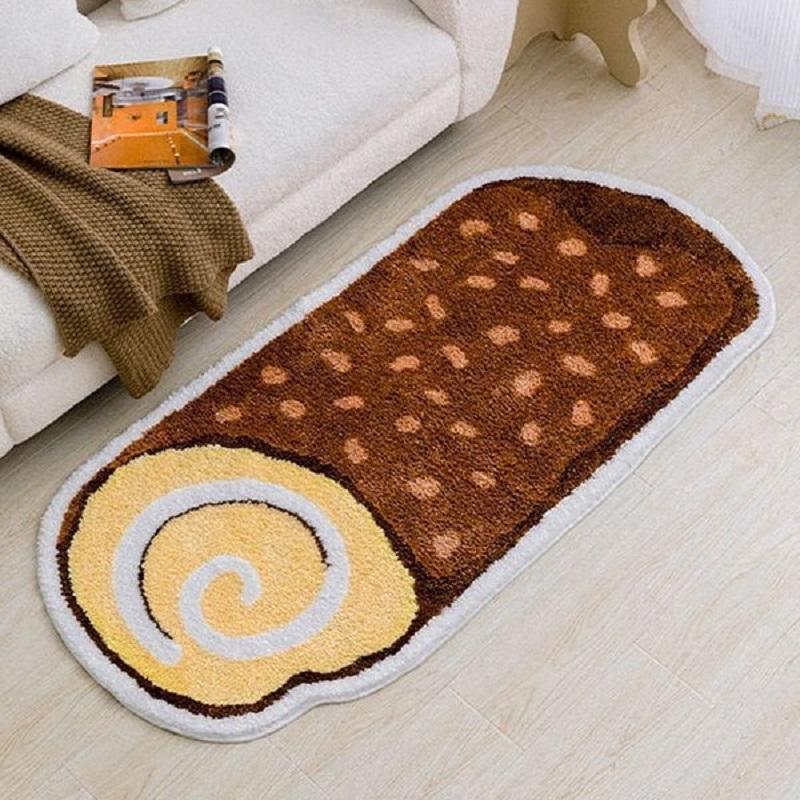 1PC INS Cute Cartoon Shaped Bread Imitation Cashmere Carpet Living Room Bedroom Decoration Thickened Non-Slip Bed Rug