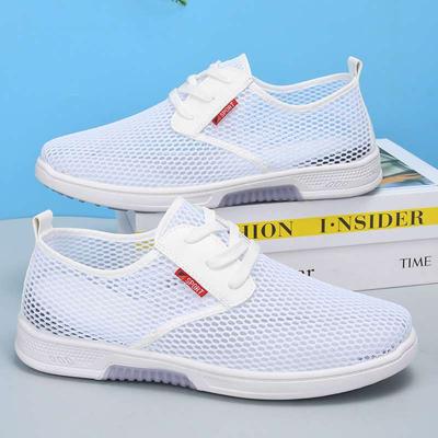 Men's Summer Breathable Thin Mesh Sports Versatile Casual White Shoes Soft Sole Non-slip Flat Men's Mesh Shoes Sandals