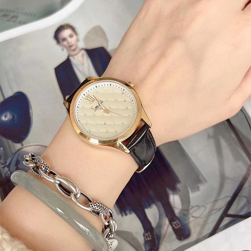 Gypsy Star Diamond-Encrusted Female Student Watch Simple And Fashionable Leather Watch With Rhinestone Female Luminous Waterproof Quartz Watch
