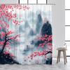 Rideaux de douche style japonais Lac de montagne abstrait Pavillon Fleur Art à l'encre Tissu de rideau de bain Décor de salle de bain pour la maison Avec crochets