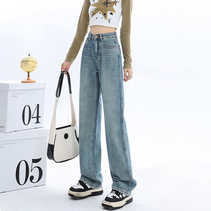 Women's Thickened Fleece-Lined Wide-Leg Jeans for Autumn and Winter - Warm, Loose Fit, Straight-Cut.