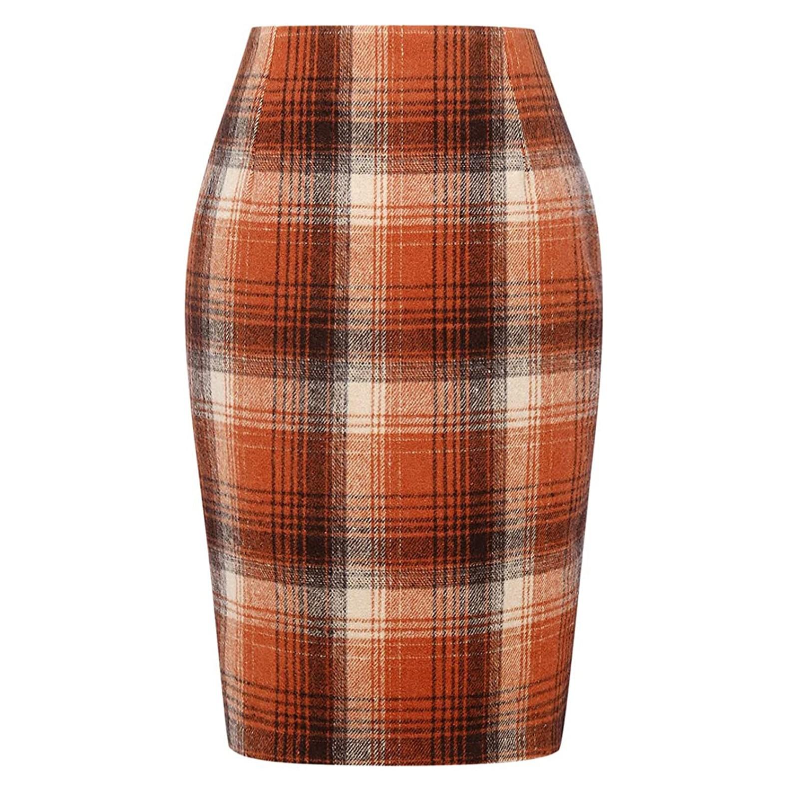 

Fashion Women s And Winter Checked Sexy Party Split Whorl Skirts XL помаранчевий