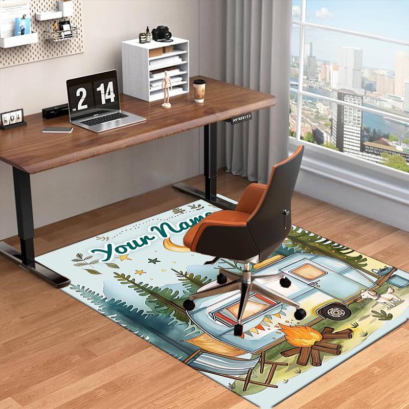 1PC Custom Name Campfire Stories Night Theme Floor Mat Ideal for Living Room, Game Rooms, Office, Bedroom, Floor Mat Playful Design