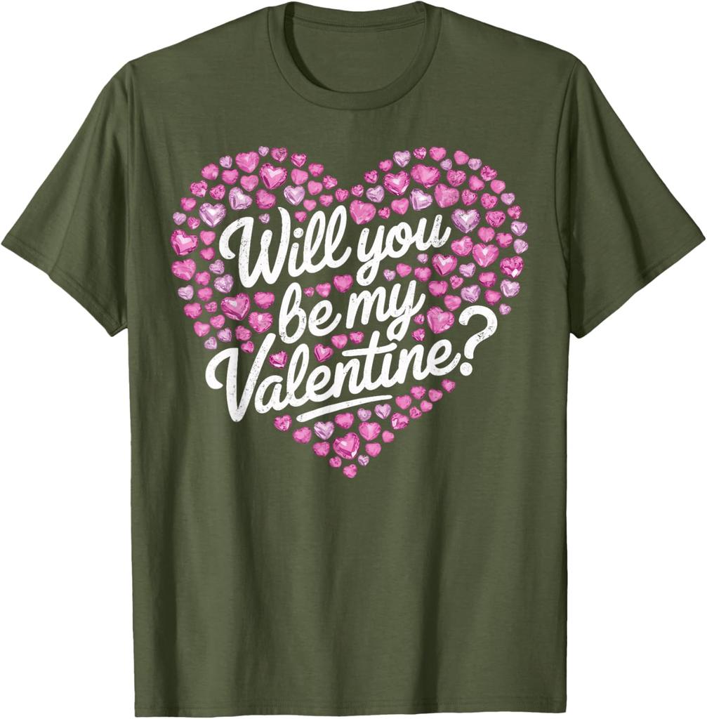 Will You Be My Valentine Heart Graphic Casual Men's Cotton Short Sleeve T-Shirt Daily Tee