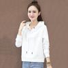 Women's Red Hooded Sweatshirt with Embroidered Letters - Korean Style Casual Petite Short Top for Spring and Autumn