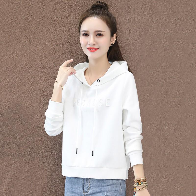 Women's Red Hooded Sweatshirt with Embroidered Letters - Korean Style Casual Petite Short Top for Spring and Autumn