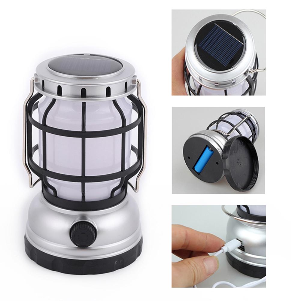 LED Solar Camping Lantern with Handle Rechargeable Retro Camping Light for Emergency Outdoor Camping Hiking Fishing
