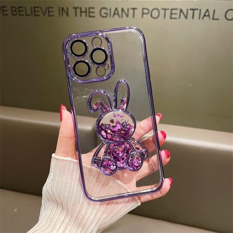 Quicksand 3d Cartoon Rabbit Phone Case For Iphone 14pro Max 13 12 11 Pro Max 14plus Camera Protection Clear New Year Back Cover