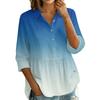 Women's Gradient Print Button Down Blouse - Three Quarter Sleeve, Notched Lapel, Loose Fit Casual Shirt Top