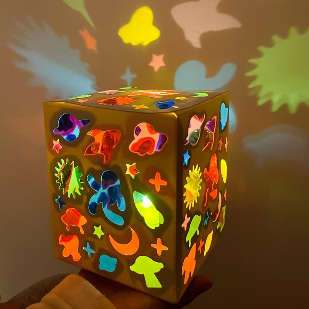 Colorful DIY Projection Lamp Kit Handmade Luminous Handheld Lamp Star Paper Lantern Kids Learning Universe White