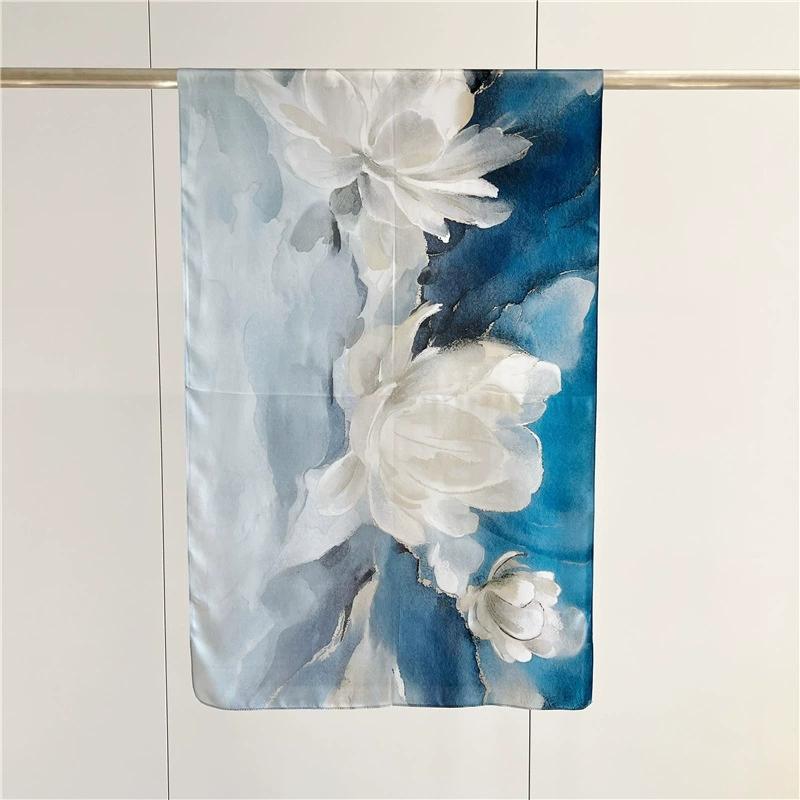 Graceful 100% Pure Silk Scarf Women Elegant Mulberry Silk Floral Neckerchief Scarves Shawls