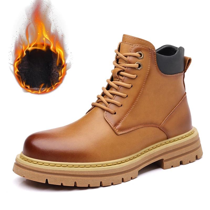 FashionRetro Leather Non-slip Platform Boots for Men Designer Soft-soled Autumn Winter Men's Shoes Fashion  Casual Male Work Boots