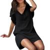 V-neck Straight Loose Mini Dress Solid Color Short Sleeve Lady Dress Streetwear
