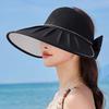 Women's Sun Visor Hat Summer Large Brim Fishing Cap with Bow UV Protection Half Open Top Beach Hat for Hiking Travel