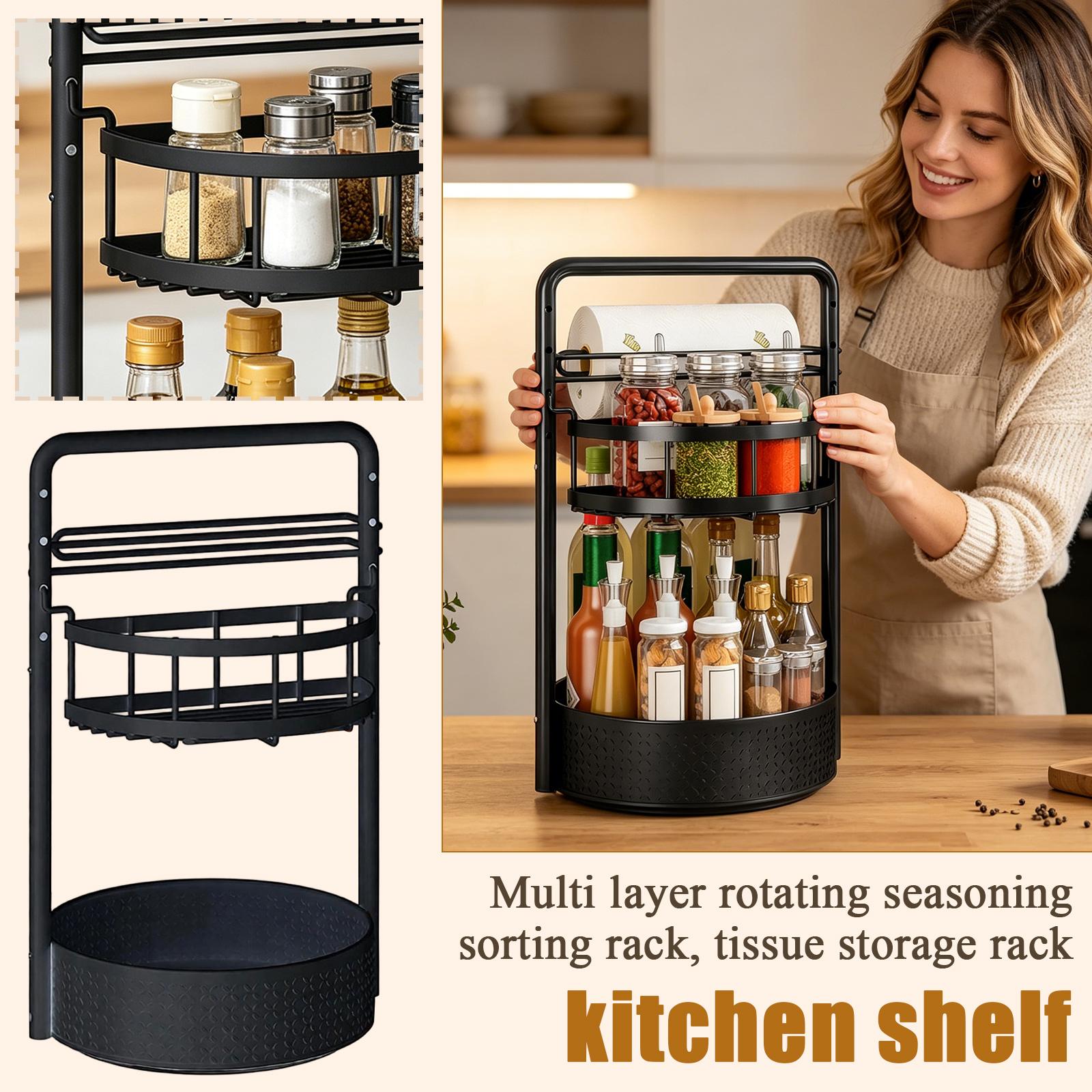 Kitchen Storage Rack Multi Layer Rotating Spice Organizer Stand Paper Towel Holder Countertop Shelf for Bathroom or Kitchen One Size