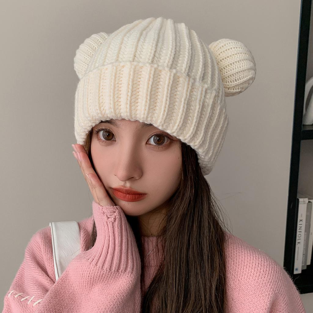 Bonnet en laine mignon avec oreilles d'ourson, épais et chaud, protège les oreilles et du froid, bonnet tricoté, nouveaux chapeaux à la mode pour l'automne et l'hiver