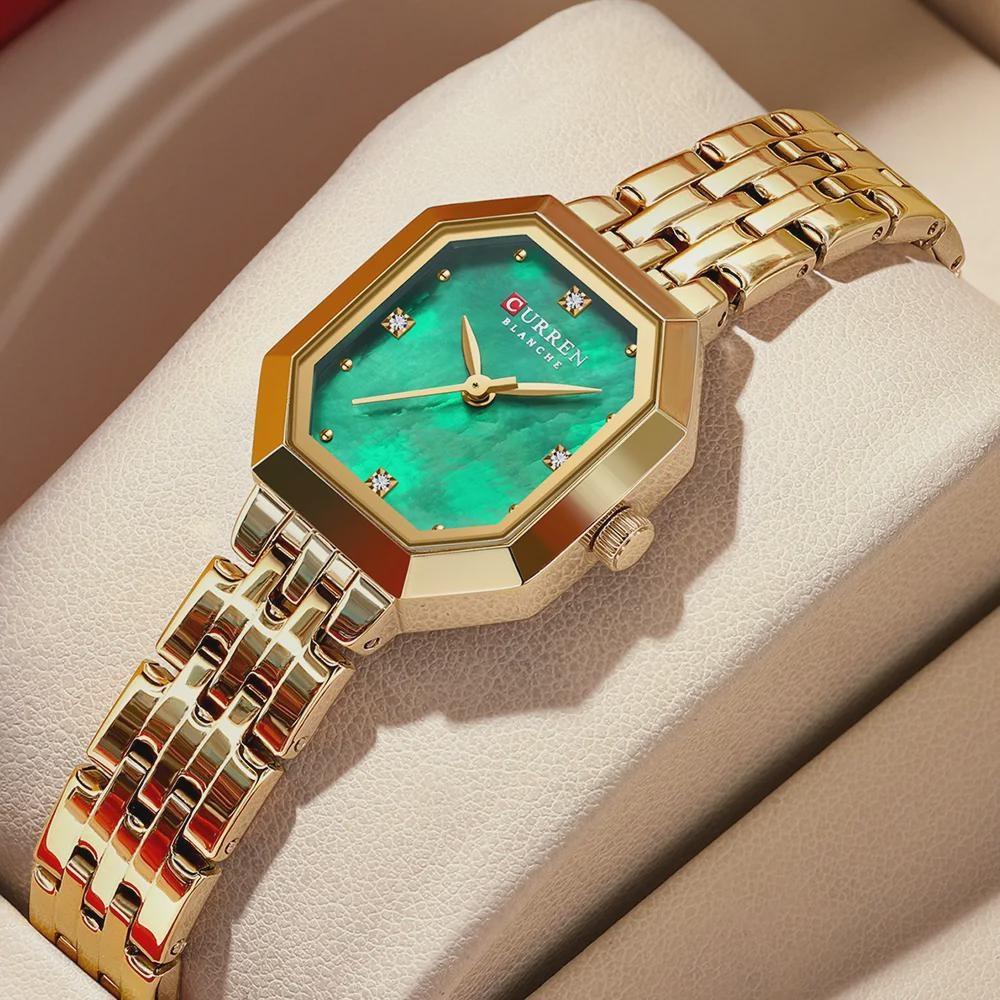 CURREN Luxurious Elegant Women's Watches Classic Rectangular Dial with Rhinestones Stainless Steel Waterproof