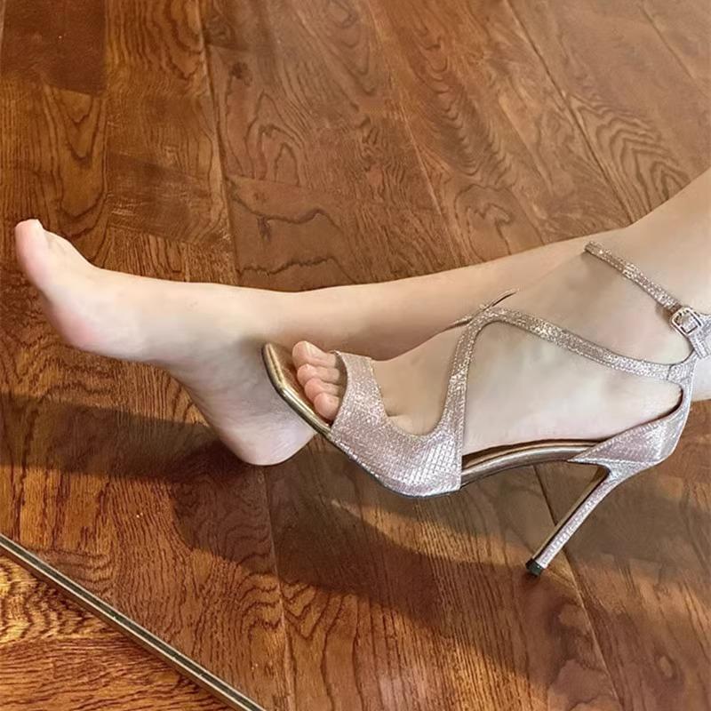 Mermaid Ji Pink High Heels Women's 2025 Summer New French Stiletto Square Head Open Toe Buckle Strap Beautiful Sandals