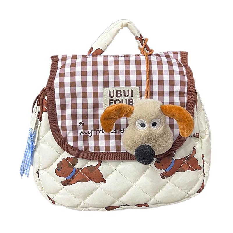 Puppy Dog Printed Checkered Pattern Children Backpack Suitable Parent Children
