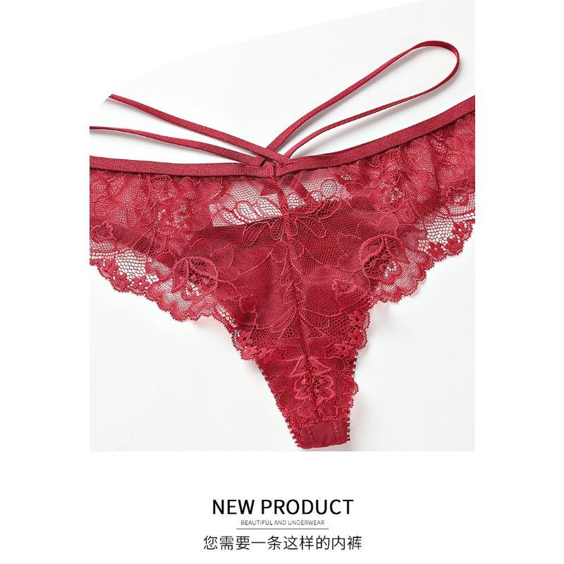 Women Sexy Low Waist Floral Lace Strappy Triangular Briefs Breathable Comfortable