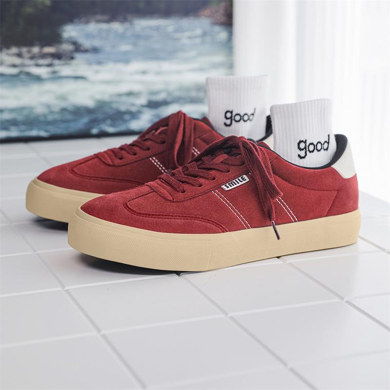 Fashion Red Skate Casual Shoes Walking Suede Sneakers for Men Skateboarding Shoe Flat Retro Moral Training Canvas Casual Sports