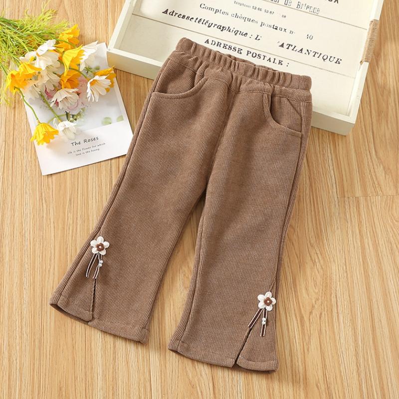 Kids Thicken Trousers Winter Clothes Warm Children's Bottom Corduroy Solid Color Girl's Winter Flare Pants For Baby Girls