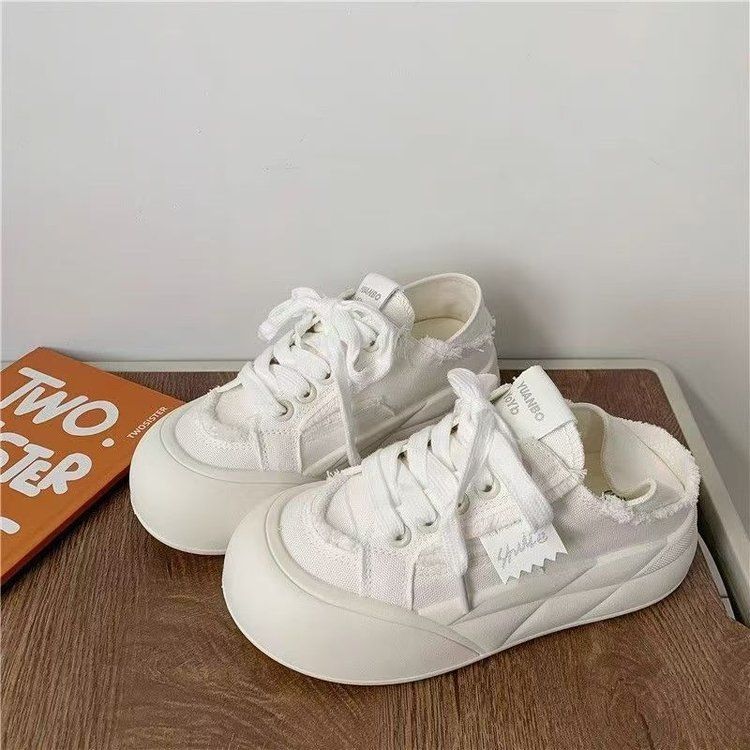 Spring, autumn and summer two wear women's canvas shoes new thick baseplate shoes little white shoes thin breathable bread women