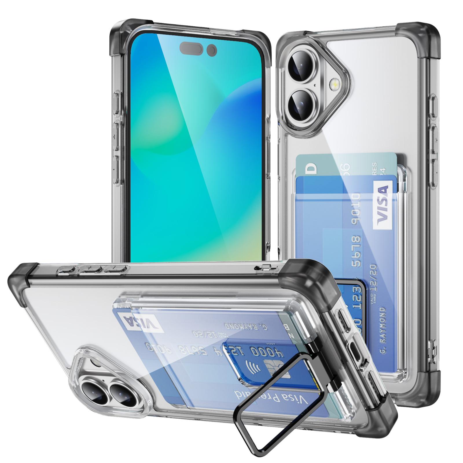 Mobile Phone Case Card Holder 2-in-1 Transparent Anti-fall Mobile Phone Case Electroplated Button Mobile Phone Case for Apple For  iPhone16