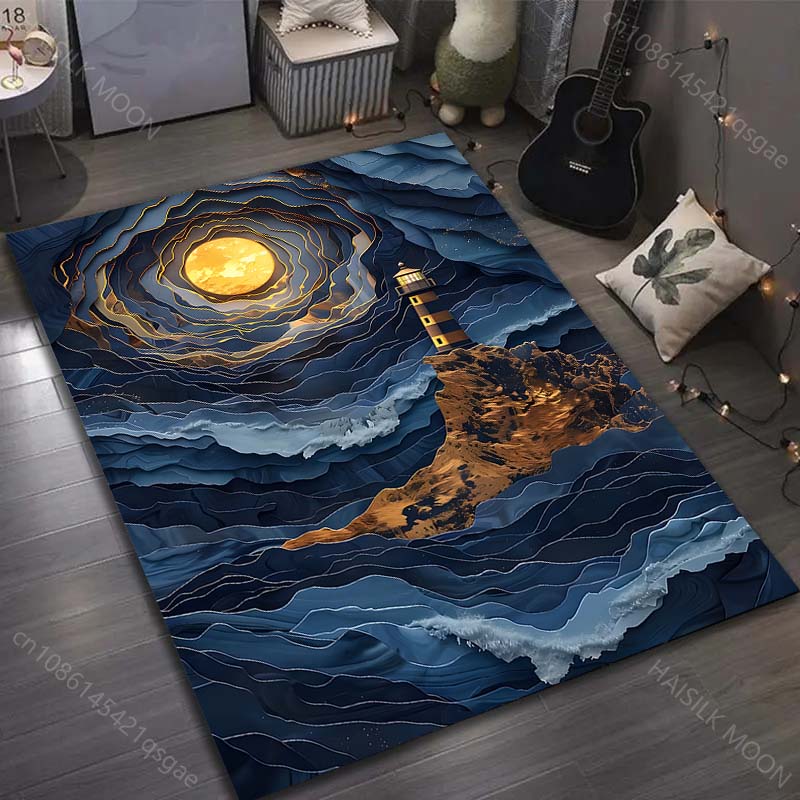 

1PC Lighthouse and Dreamy Moonlight Pattern Rug Carpets for Bedroom Living Room Sofa Mat Creative Door Mat Cloakroom Home Decor 40x60cm
