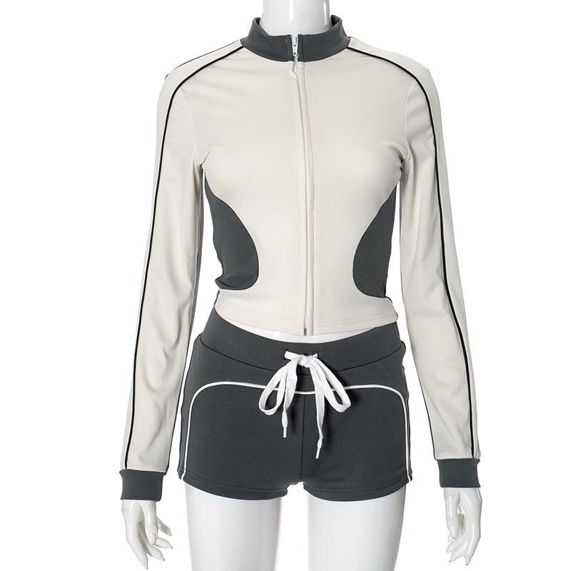 Stand-Up Collar Fitness Jacket & Top Set