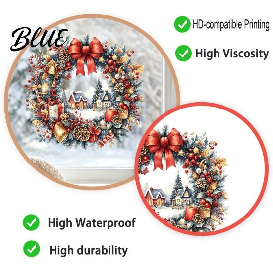Christmas Party Supplies Watercolor Wreath Static Window Cling Reusable Xmas Sticker with Red Bow Decals Winter Snowy Decal Holiday Decor for Indoor