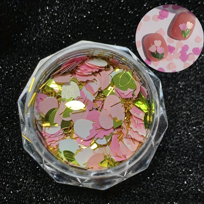 

Spring Tulip Nail Art Decorations Floral Nail Stickers with Glitter Accents, for DIY Manicure & Pedicure, Nail Decorations