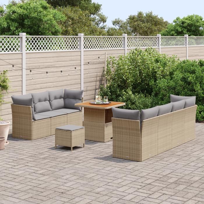 VidaXL Ensemble de Canapés de Jardin de 10 pièces avec Coussins en Poly Rotin Beige 3361447