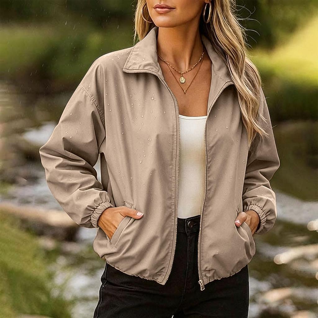Women's Color Long Sleeve Hooded Zip-Up Jacket with Pockets