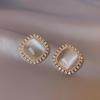 Luxury Korean Geometric Cat's Eye Stone Rhinestone Stud Earrings for Women - High-Class, Stylish, Cool Personality