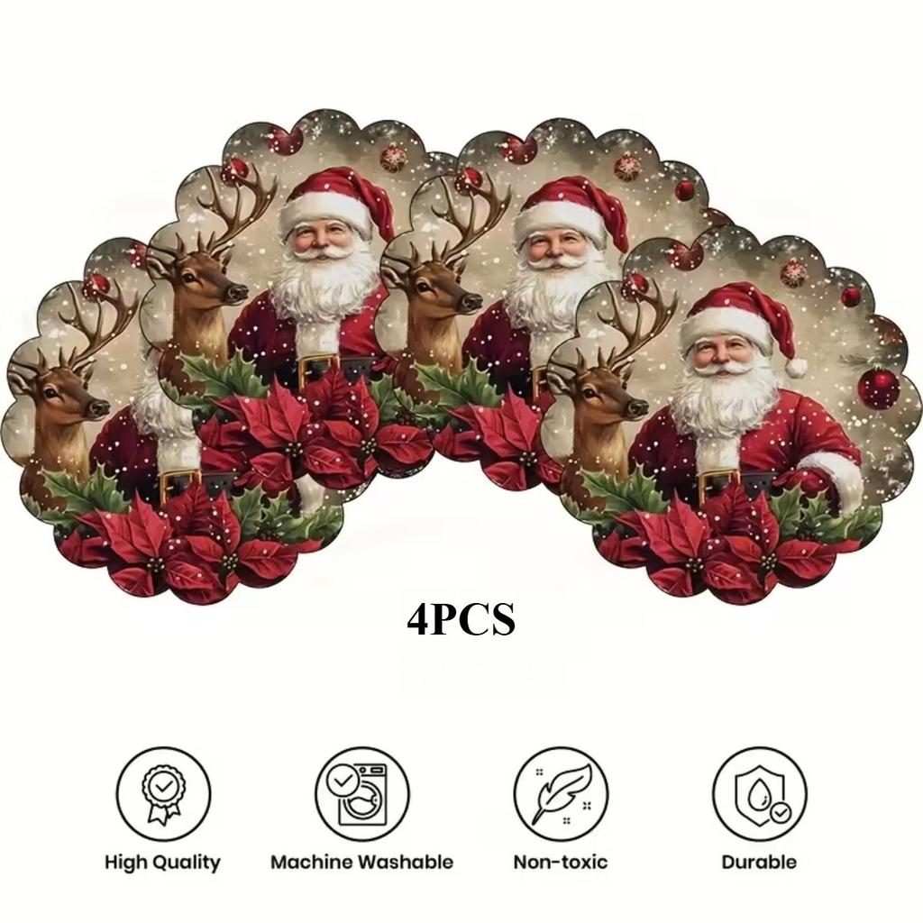 4PCS Christmas Placemats Durable Heat Resistant Non Slip New Year Holiday Wedding Party Table Decoration Circular Waves Design