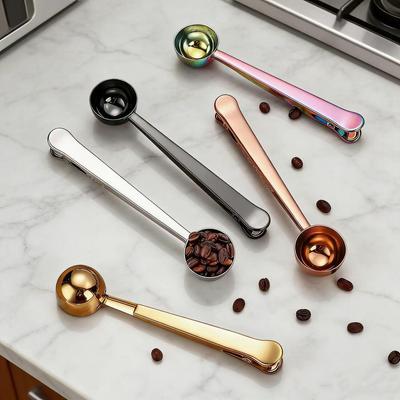 Stainless Steel Coffee Measuring Spoon with Clip | Multifunctional Food Sealing & Baking Tool
