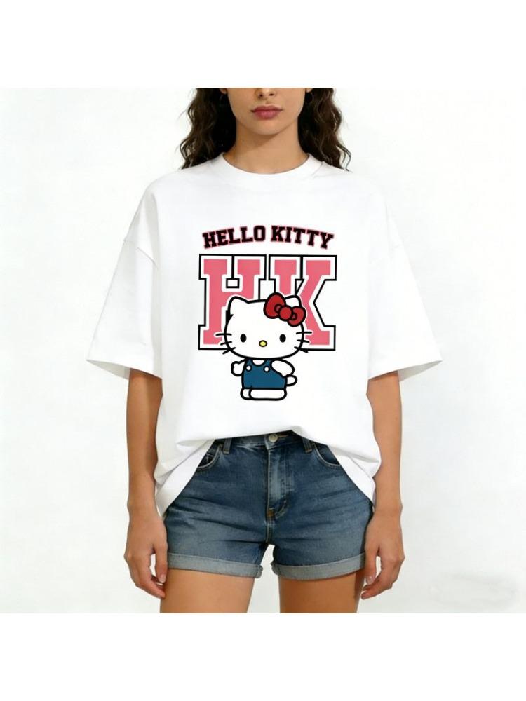 

2026 Summer New Cotton Academicstyle Kady Catpattern Shortsleeved Tshirt for Ladies Suitable for Daily Wear S