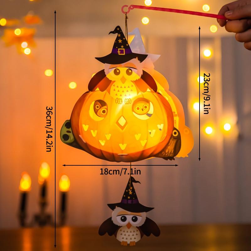 LED Halloween Pumpkin Lantern Decoration Children Diy Material Kit Hanging Paper Honeycomb Glowing Lantern Festival Decor