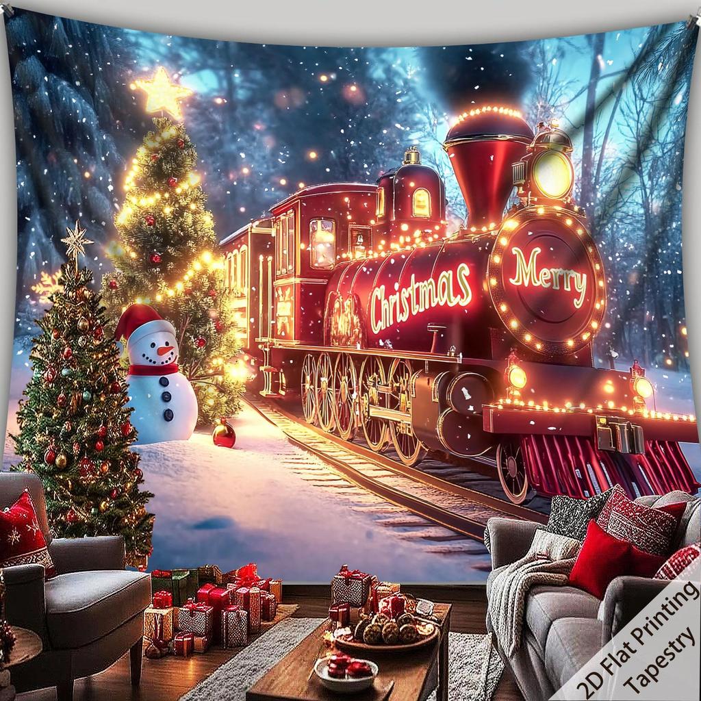 Christmas Train Tapestry Living Room Entryway Feature Wall Hanging Holiday Party Home Room Decor