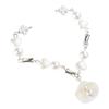 Elegant Shell Pearls Handchain Four Leaf Clovers Bracelet Adjustable Length Wristchain Fashionable and Stylish Ornament
