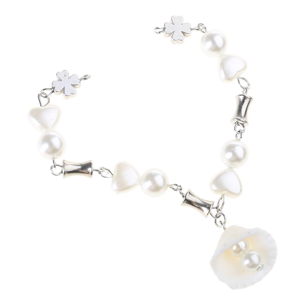 Elegant Shell Pearls Handchain Four Leaf Clovers Bracelet Adjustable Length Wristchain Fashionable and Stylish Ornament