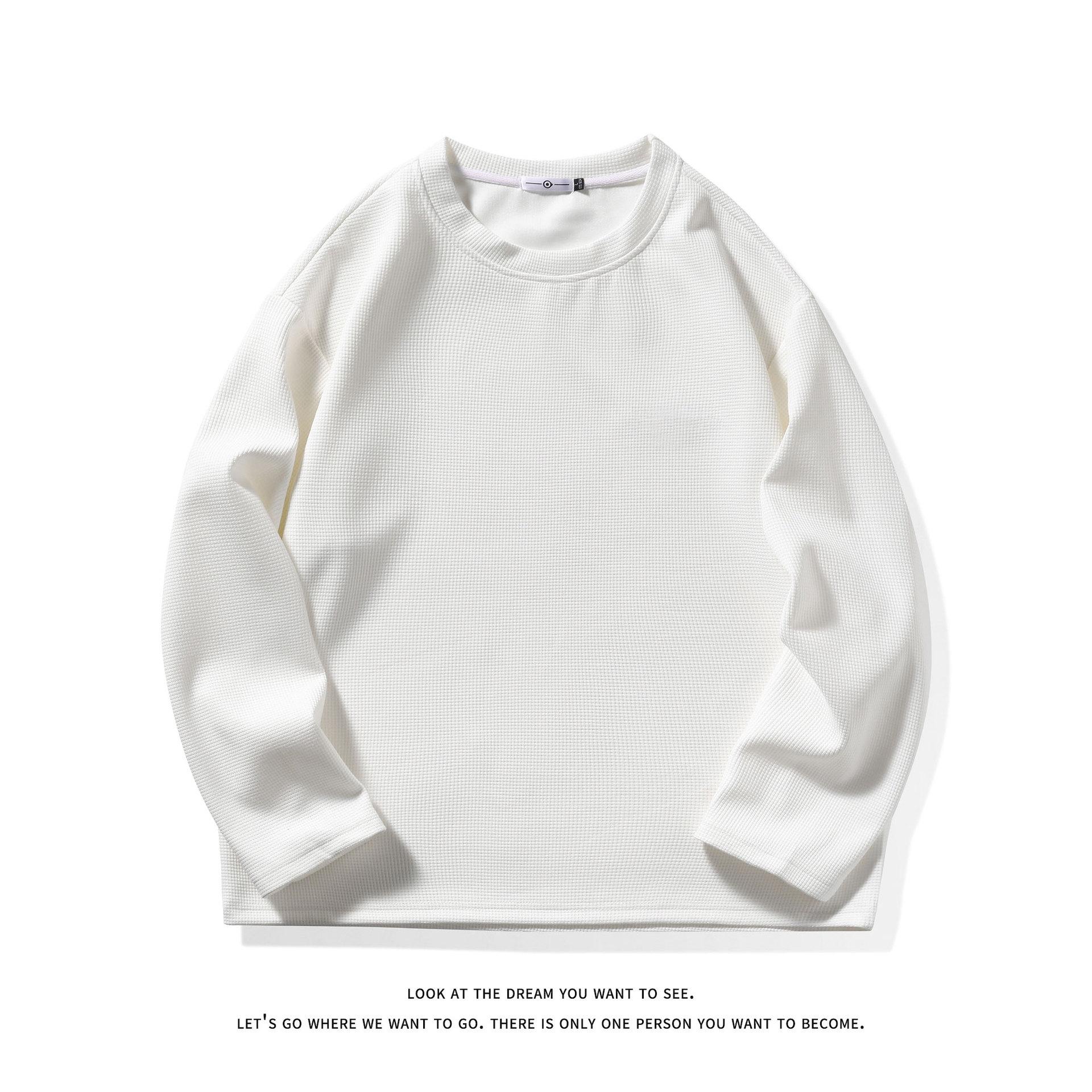 

Шесть цветов осень и зима однотонная вафельная толстовка с круглым вырезом мужская японская свободная повседневная футболка с длинными рукавами большого размера базовая рубашка XL белый