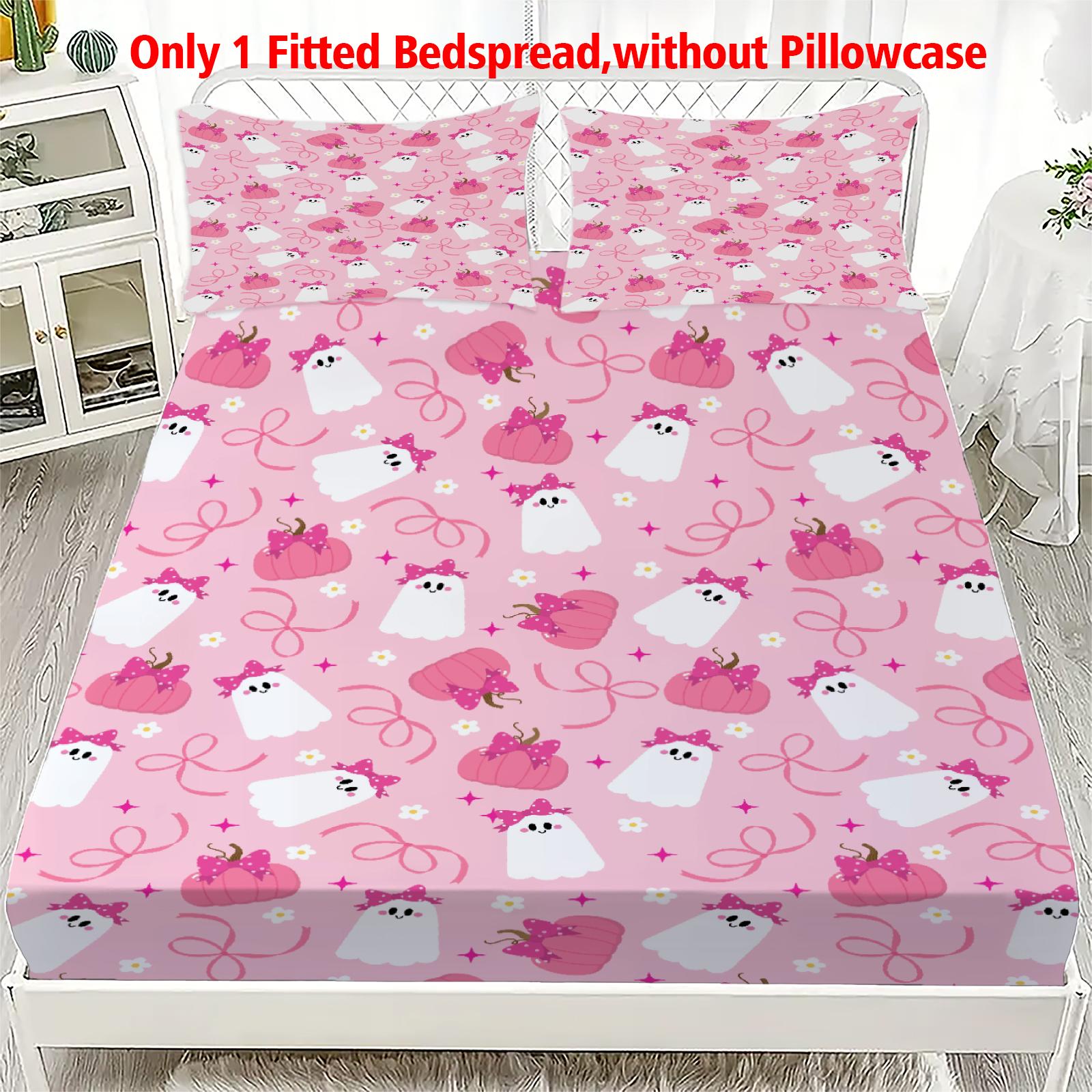 

1 Pink Ghost Pattern digital printed frosted Fitted Sheet,bedroom printed bed cover,bedding(No pillowcase) 99x190x25cm