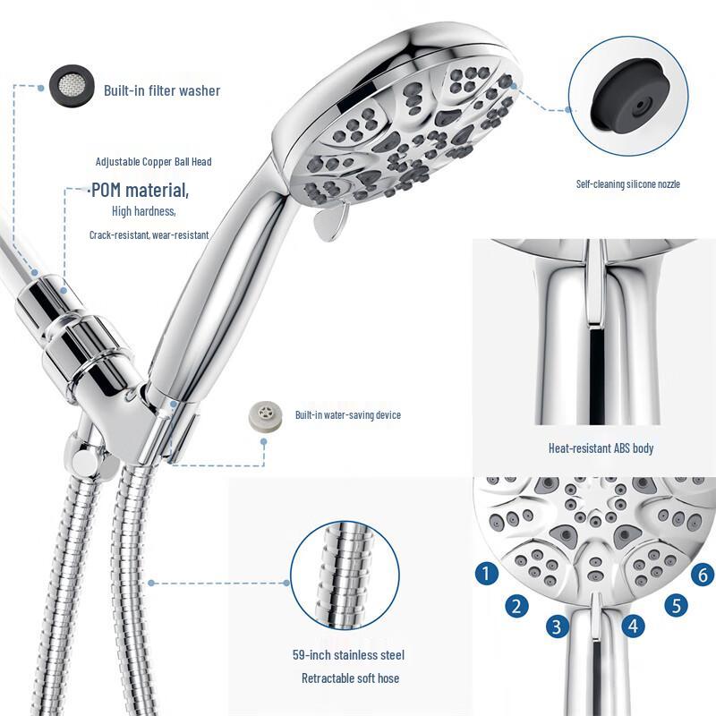MDNG 6-Function Handheld Shower Head with Hose