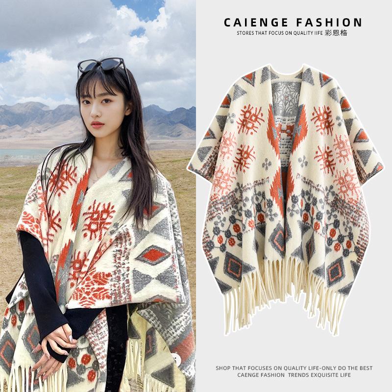 Tassel Cape Jacket Women Shawl Scarf Travel Outside Scarf