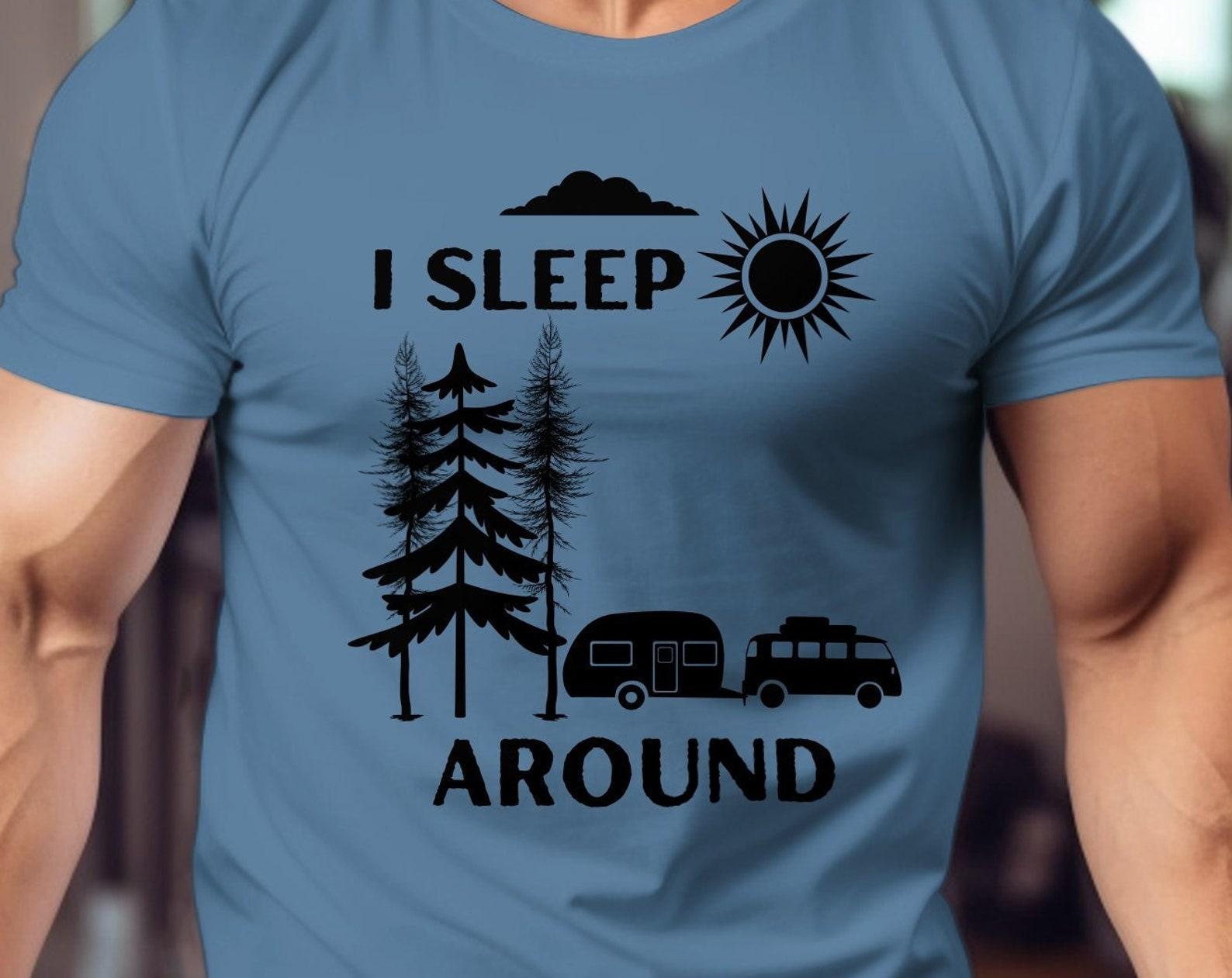 Funny Camping T-Shirt: I Sleep Around, Camper Van Graphic L