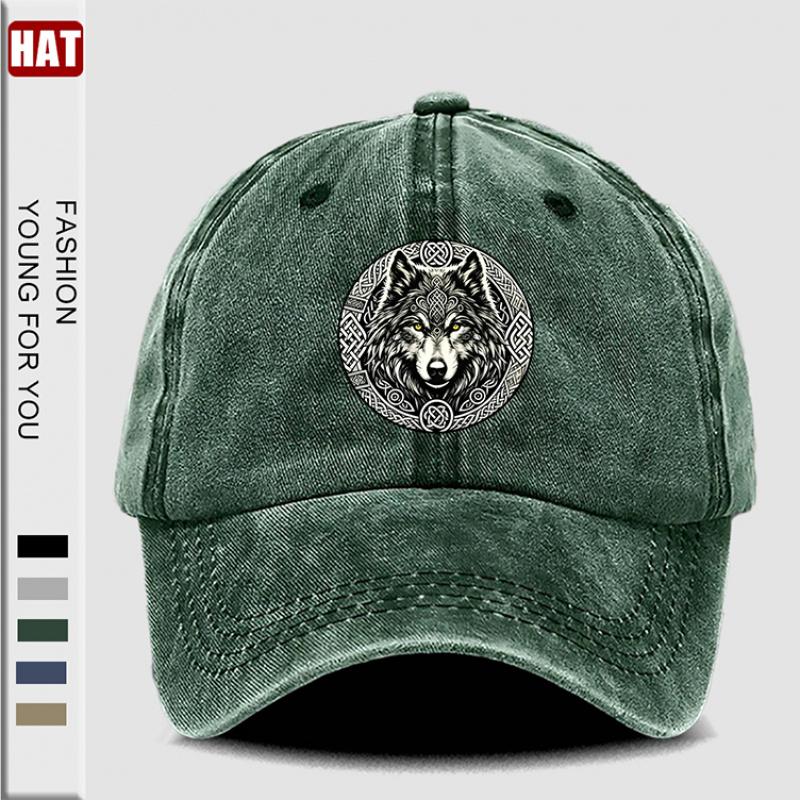 pc Round Badge with a Wolf Head Style Printed Hat Casual Hats for Men Hat for Women Classic Breathable Baseball Caps Outdoo