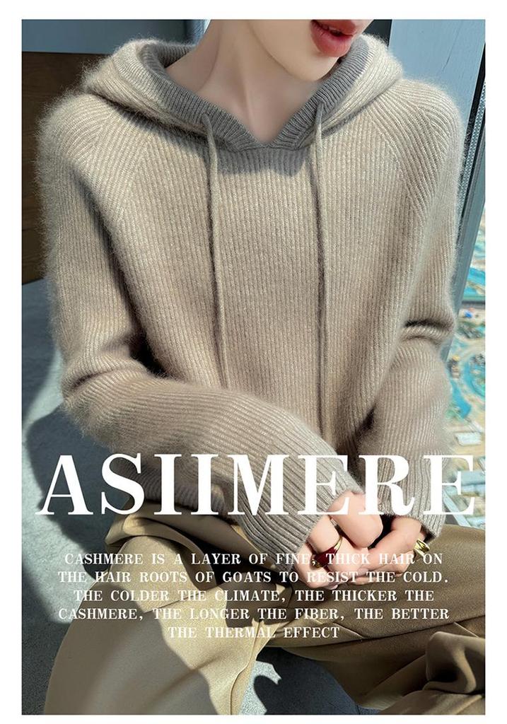 Women's Mink Velvet Hooded Sweater - Autumn/Winter Loose Fit, Slimming Knit Base Layer with Drawstring.